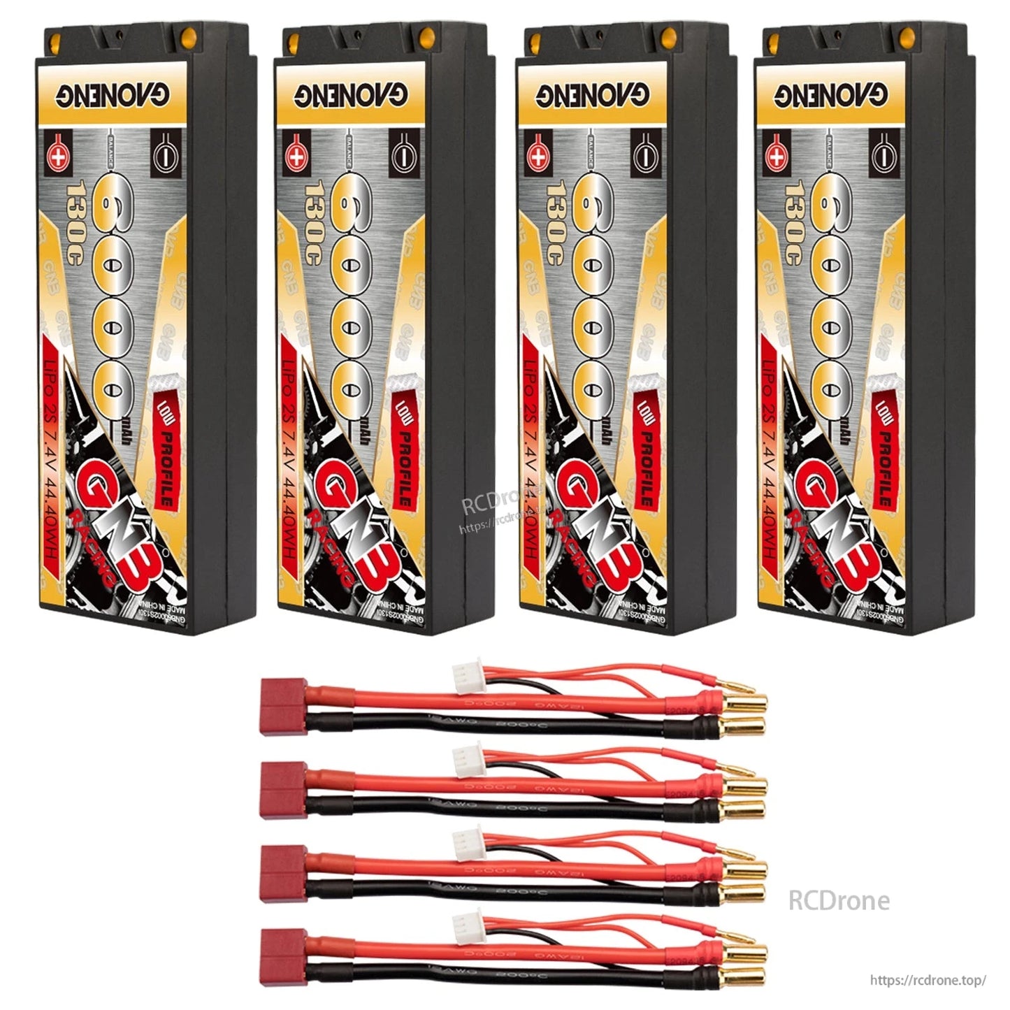 Four-pack set with red T-plug style connector leads and 5mm bullet ends