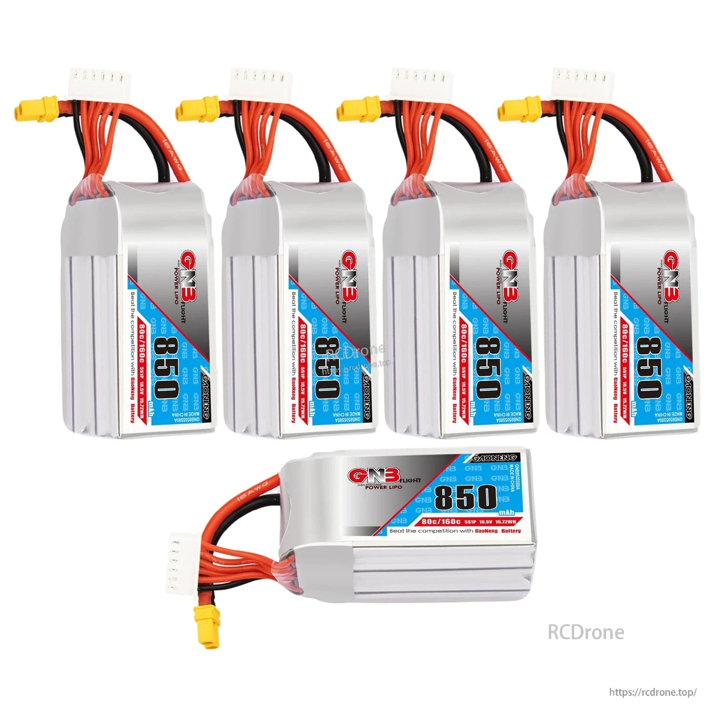 Bundle display of five GNB850 5S LiPo batteries plus one shown horizontally