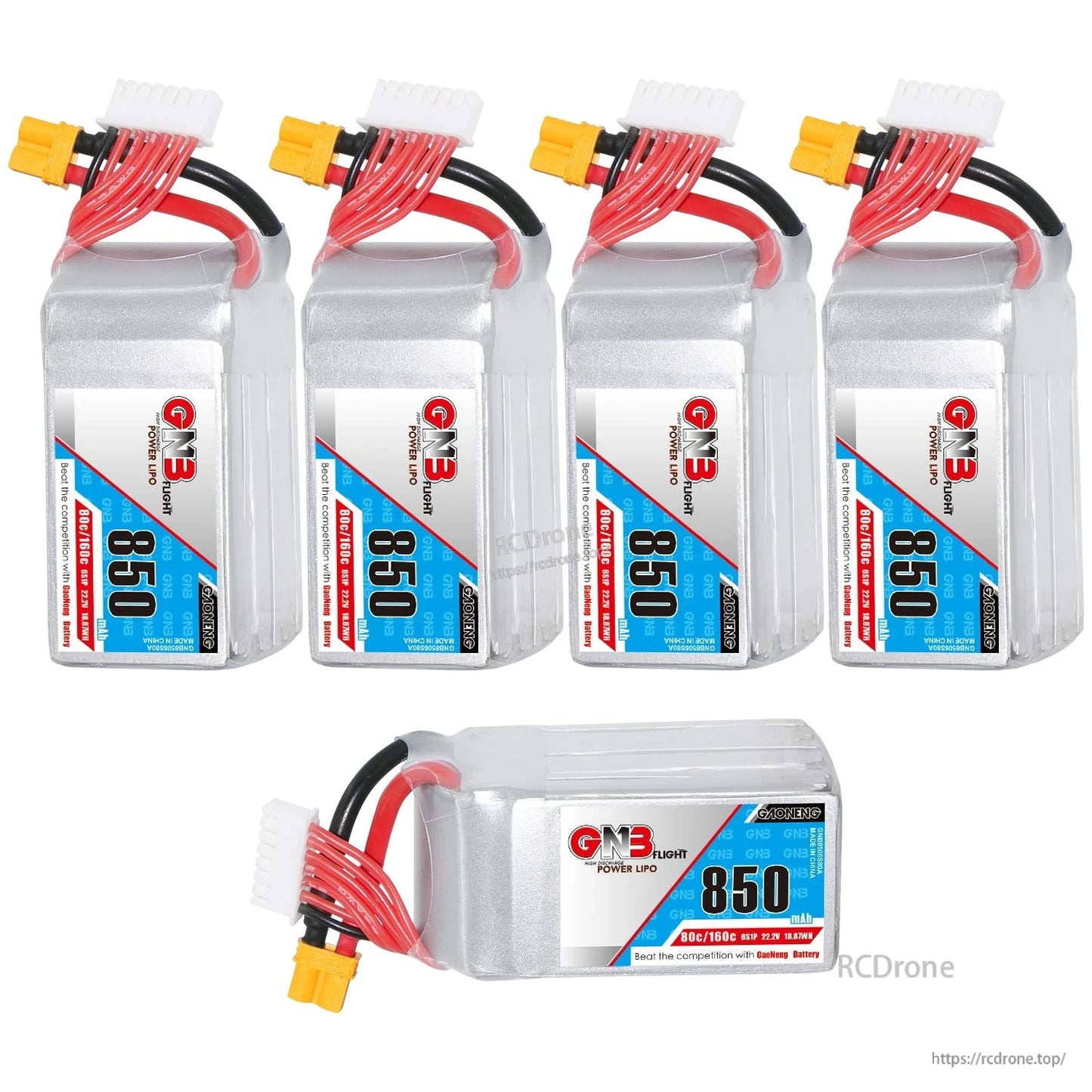 Bundle collage showing four upright GNB850 batteries plus one battery on its side
