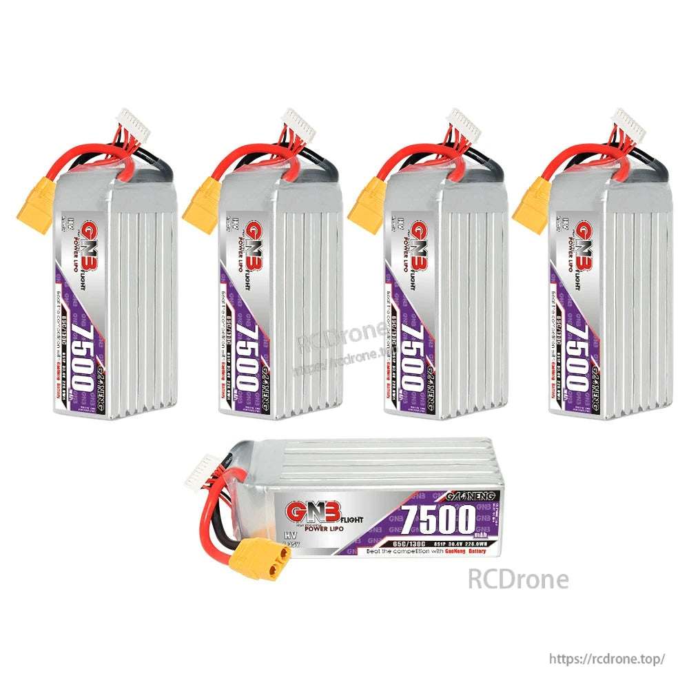 Four upright GNB 8S 7500mAh batteries plus one horizontal unit, group display