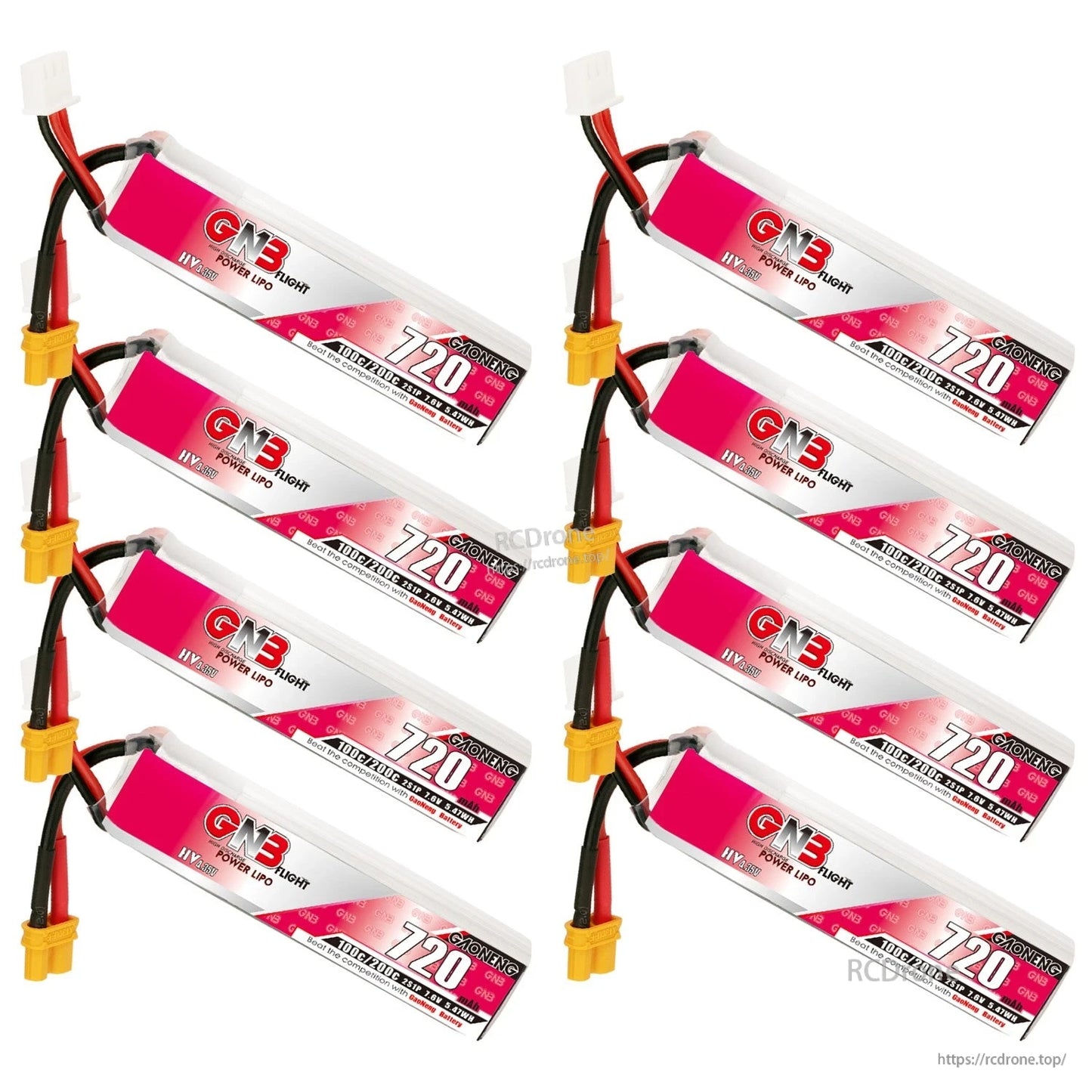Six GAONENG GNB 720mAh batteries in two-column layout, label side facing forward