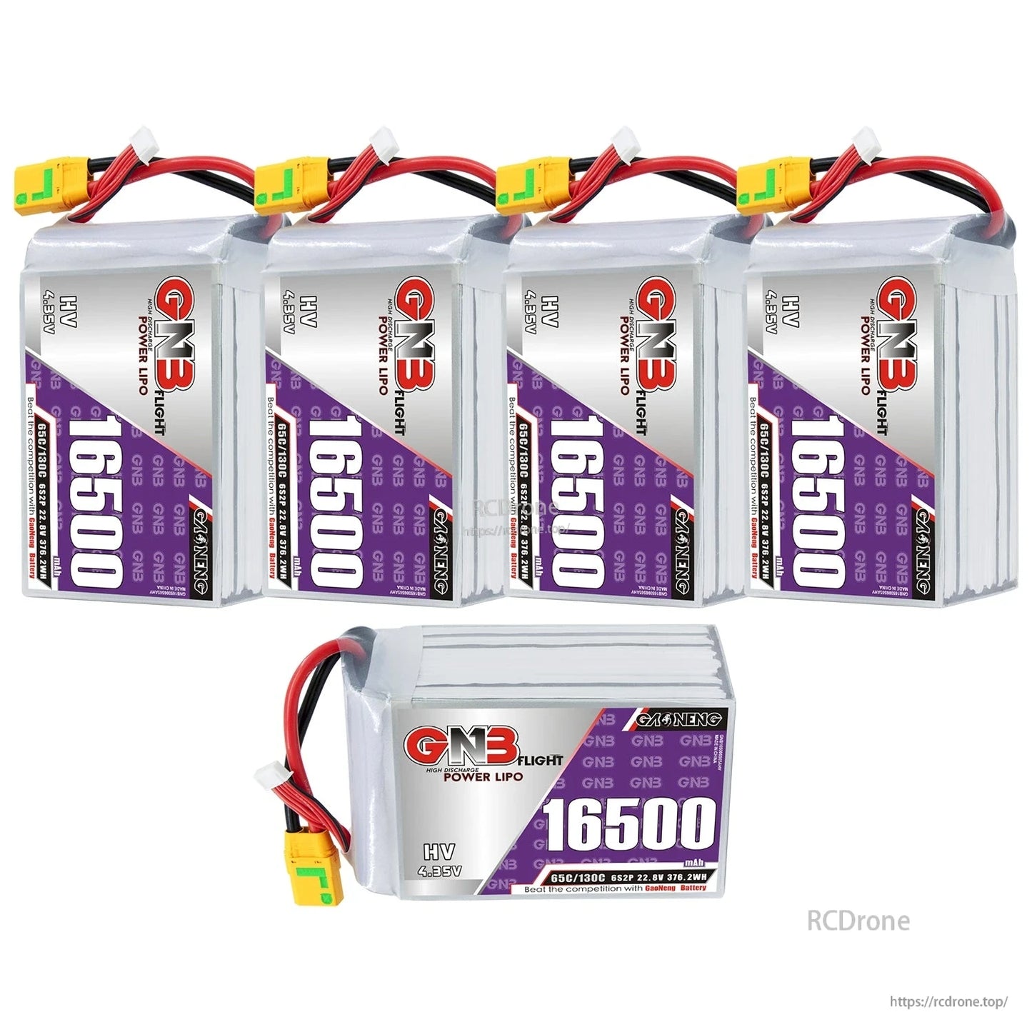 Bundle image showing four upright GNB 16500 batteries plus one battery lying flat with label visible