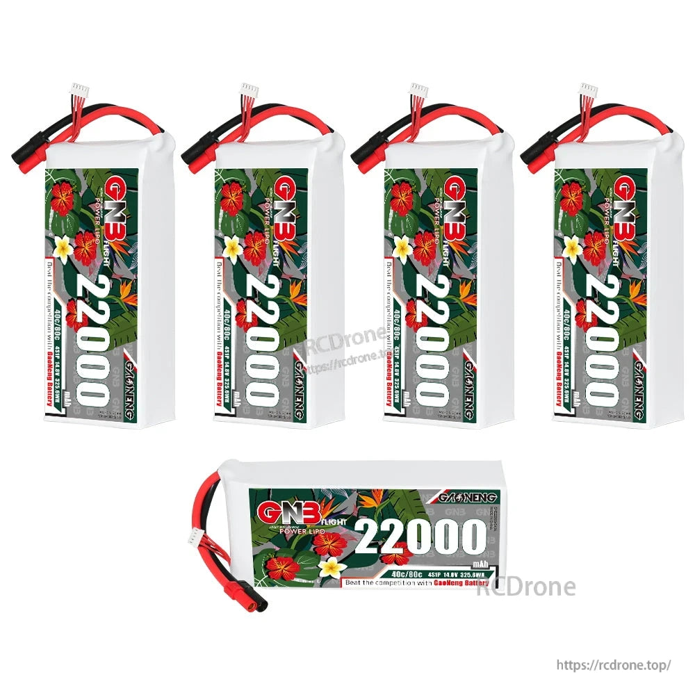 Multi-pack display with four upright GN3 22000mAh batteries plus one battery shown horizontally