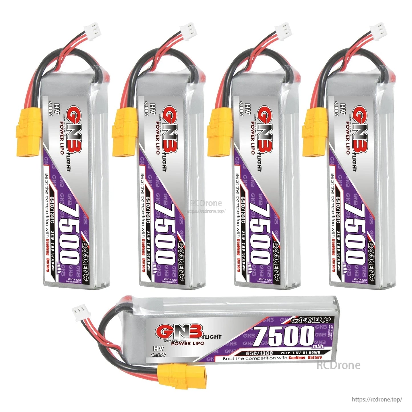 Bundle display with four upright GNB 7500 HV 2S packs plus one battery shown horizontally