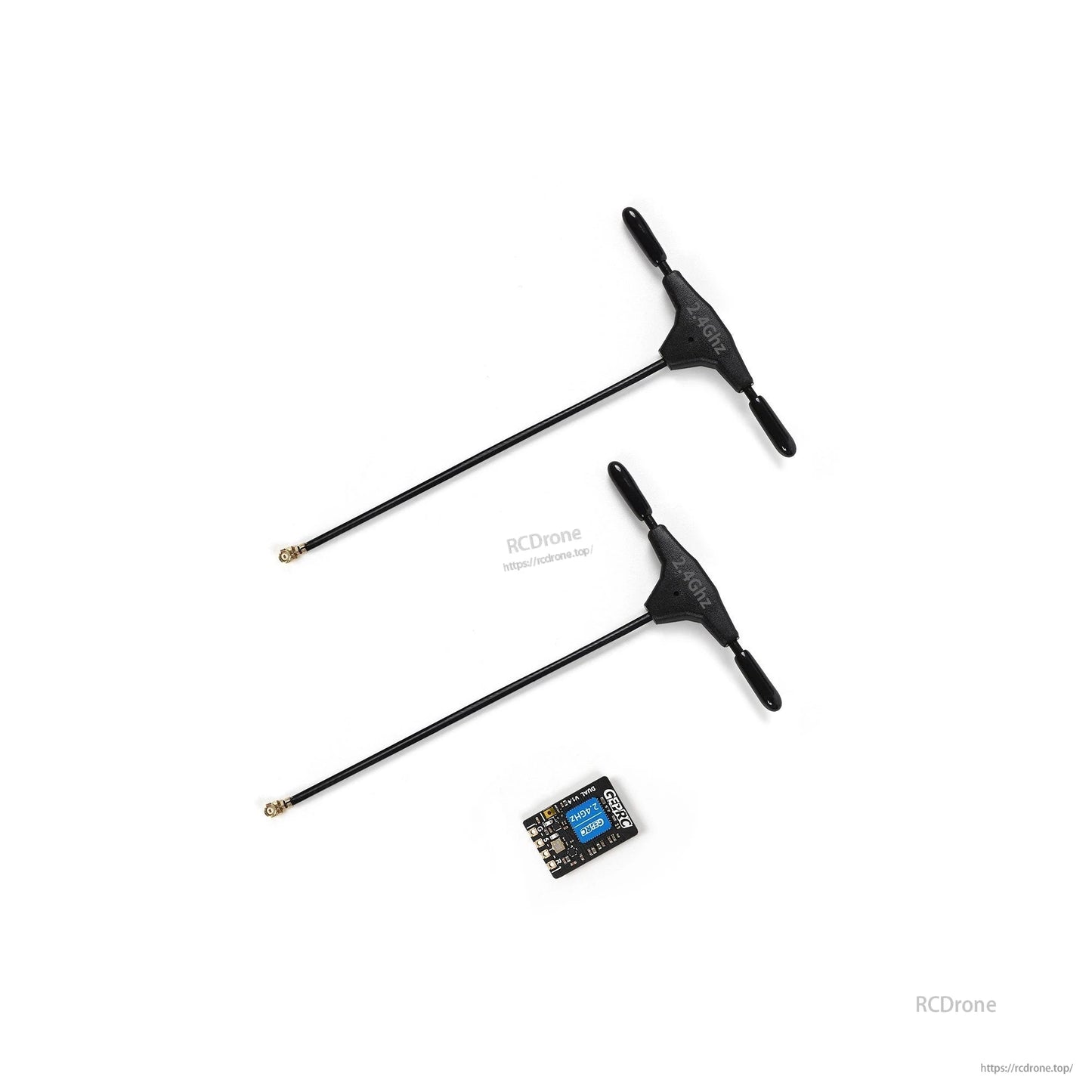 GEPRC ELRS DUAL 2.4G Diversity Receiver, GEPRC ELRS 2.4G diversity receiver board with two 2.4GHz T-style antennas and u.FL connectors