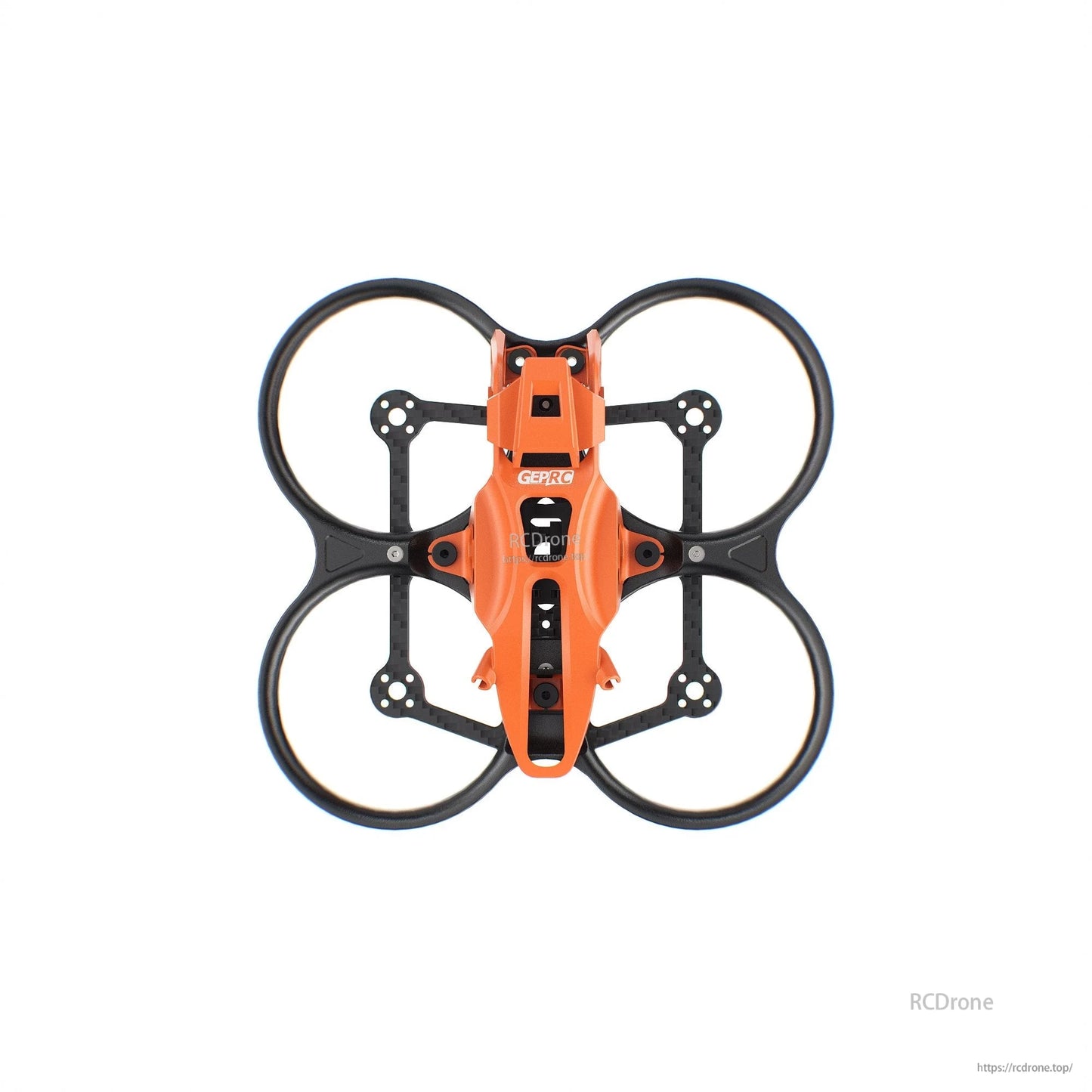 Top view of GEPRC GEP-DS22 FPV frame with orange canopy and four ducted prop guards