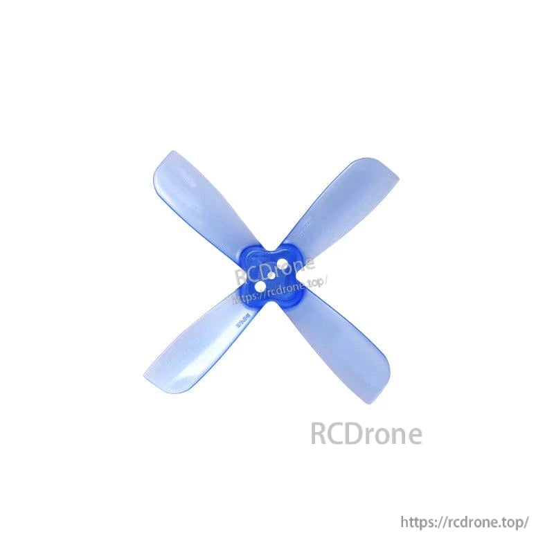 Light blue 4-blade propeller, alternate angle showing rounded blade tips and hub