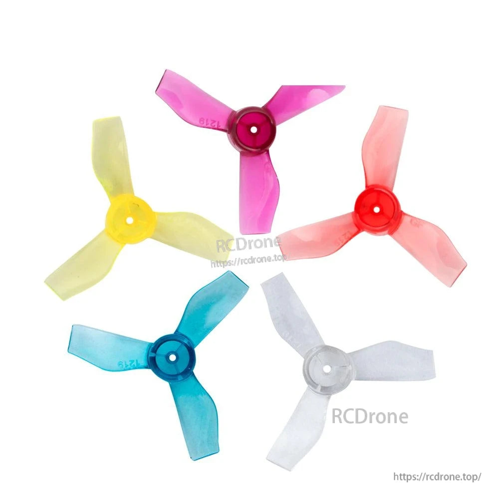 Gemfan 31mm 1219-3 PC 3-blade propellers shown in multiple colors (yellow, pink, red, blue, clear)