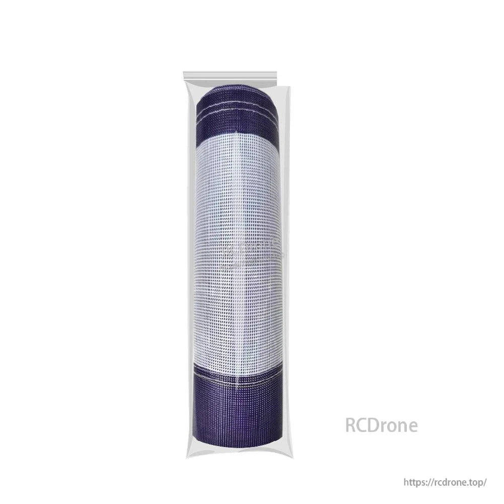 Rolled blue-and-white mesh gate material in plastic sleeve with RCDrone watermark