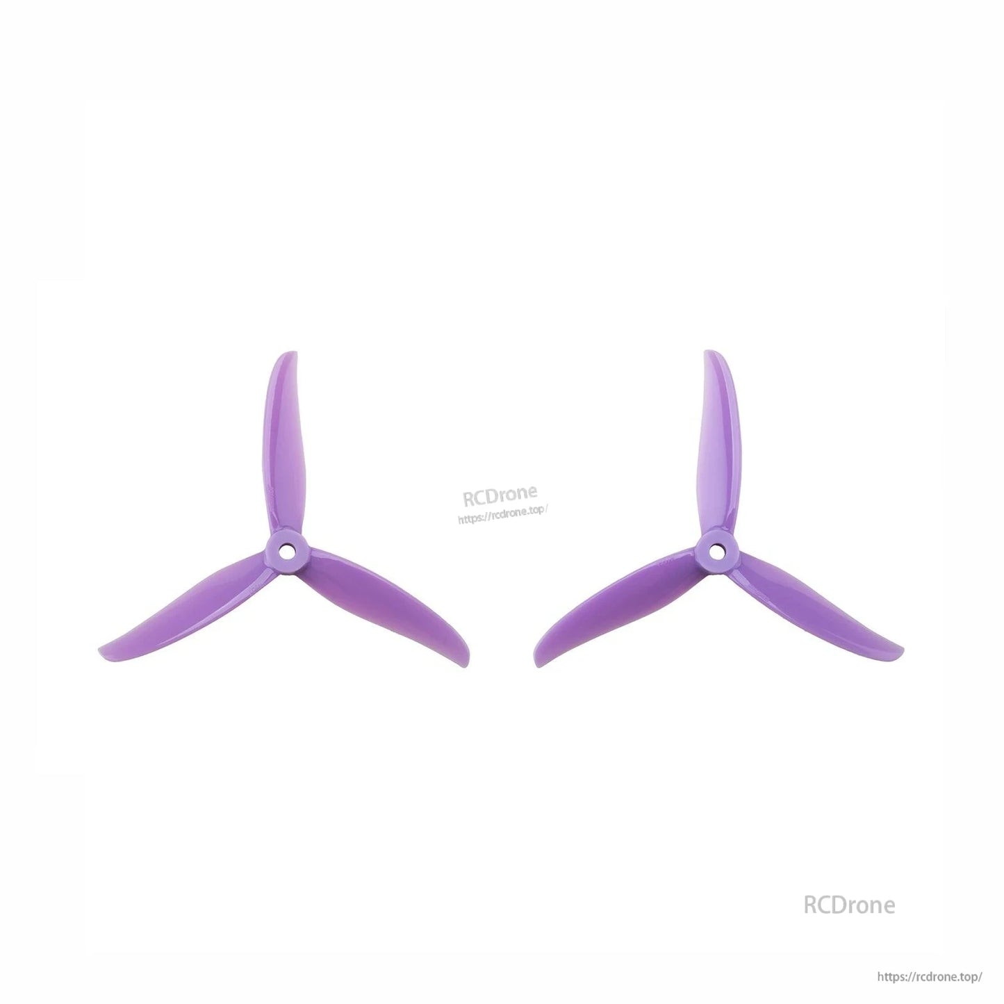 Purple 3-blade drone propeller set, two matching props for CW and CCW rotation
