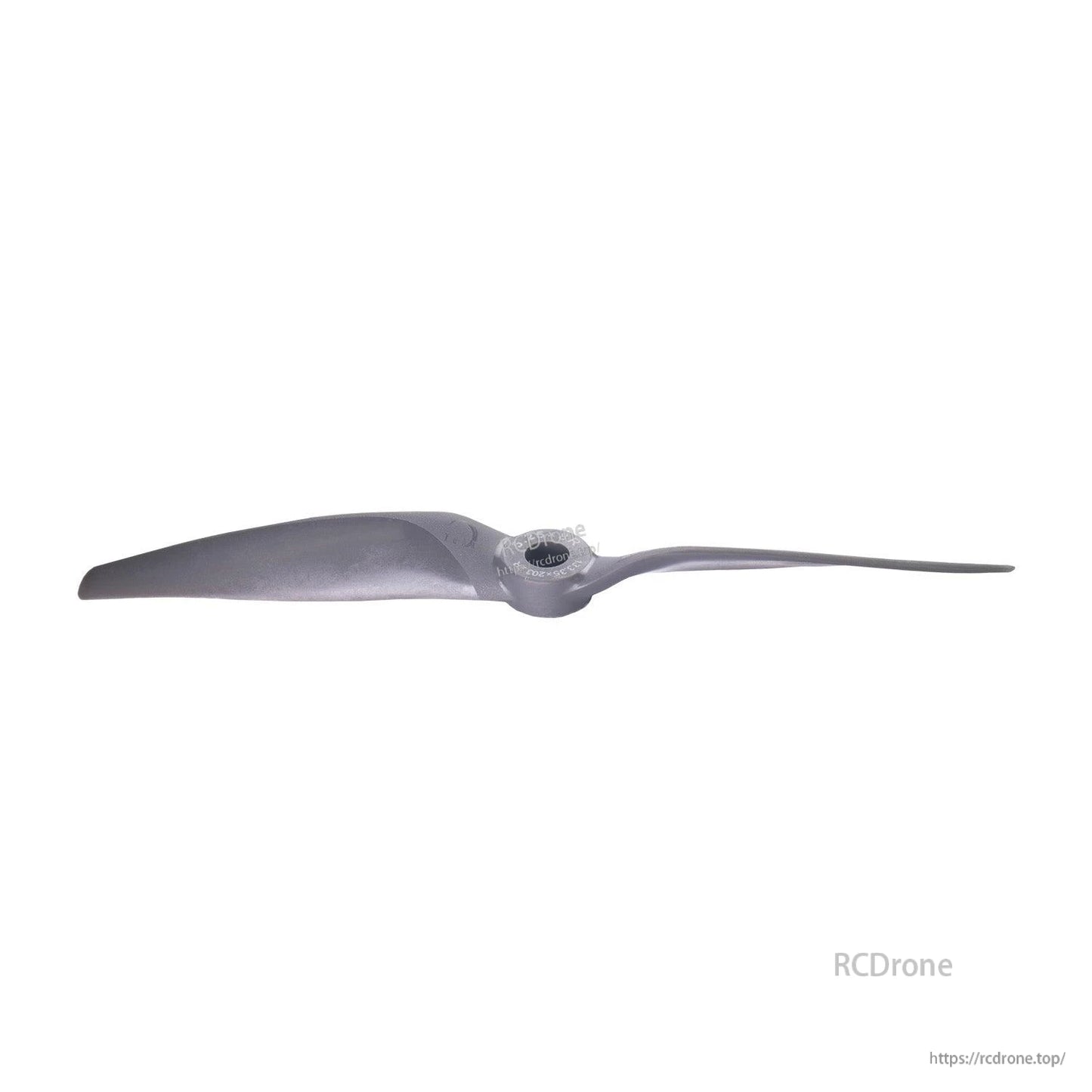 Reverse side profile of propeller, showing underside airfoil shape and hub opening