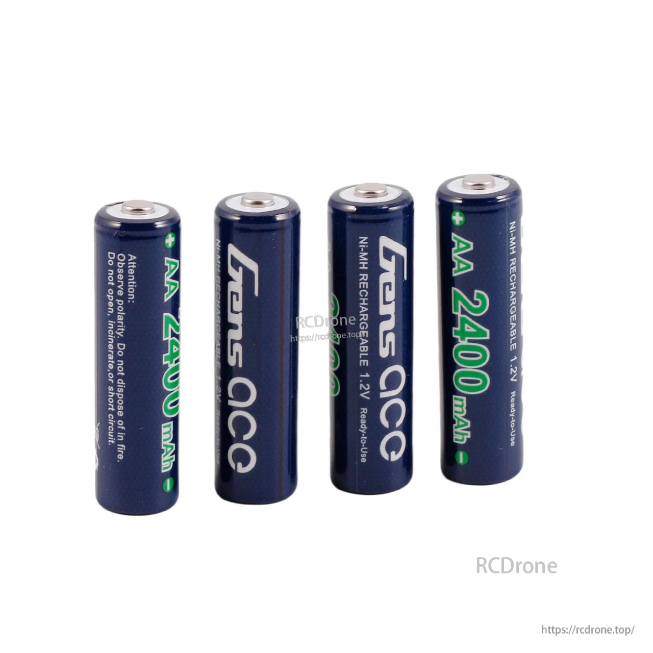 Gens Ace Ni-MH AA Rechargeable Battery, Four Gens ace AA Ni-MH rechargeable batteries, 1.2V 2400mAh cells with ready-to-use labeling