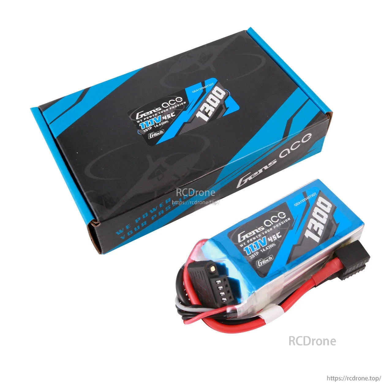 Gens ace 1300mAh 3S 45C 11.1V G-Tech LiPo Battery, Gens ace 1300mAh 3S 11.1V 45C G-Tech LiPo battery with discharge connector, balance lead and retail box