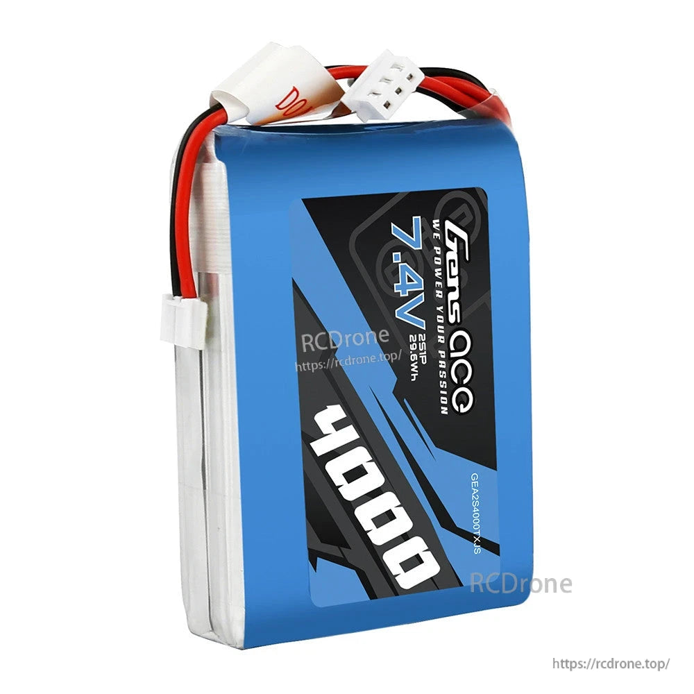 Gens ace 4000mAh 2S1P 7.4V TX LiPo Battery, Gens ace 4000mAh 2S 7.4V LiPo battery pack with wired lead and white balance connector