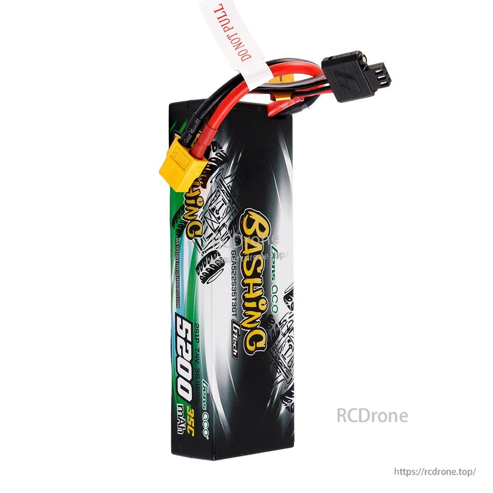 Gens ace 5200mAh 2S 7.4V 35C LiPo Battery, Gens ace 5200mAh 2S 7.4V LiPo battery pack with XT60-style main connector and 2S balance lead