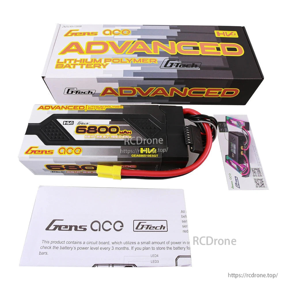 Gens ace Advanced 6800mAh 6S 22.8V HV hardcase LiPo battery pack with EC5-style lead, box and manual