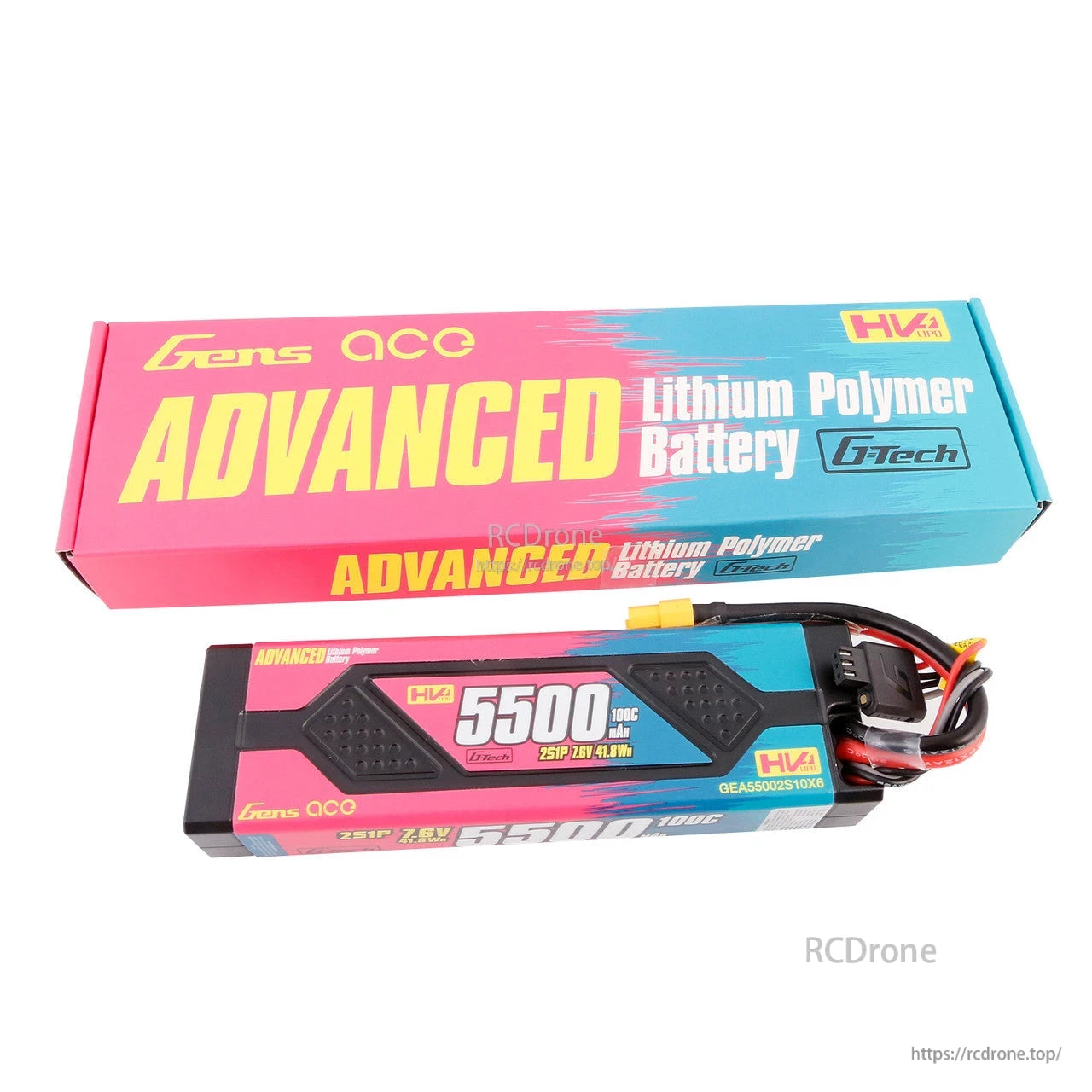 Gens ace Advanced HV2 5500mAh 2S 7.6V 100C hardcase LiPo battery pack with XT60 lead and retail box