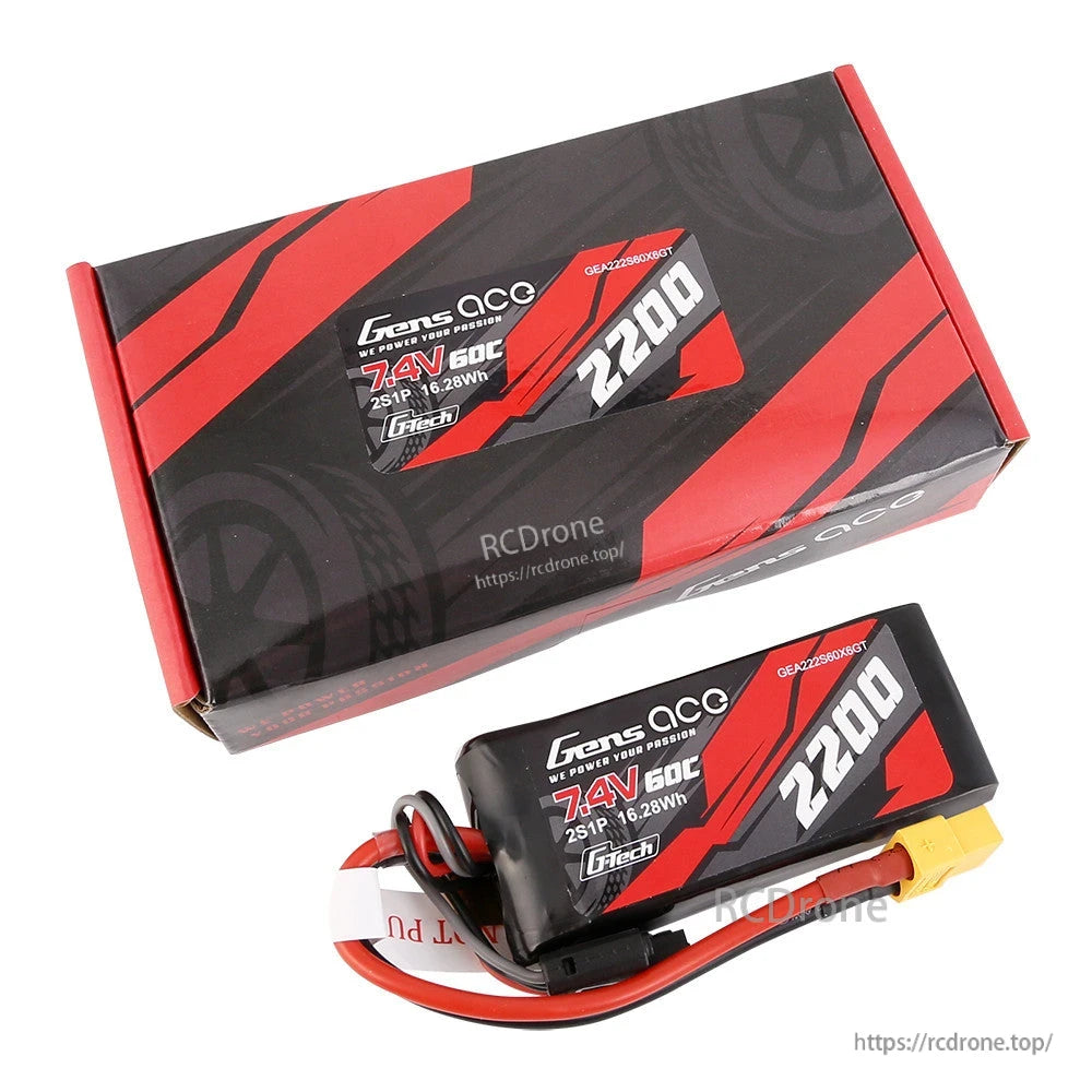 Gens ace G-Tech 2200mAh 2S 7.4V 60C LiPo battery with XT60 connector and retail box