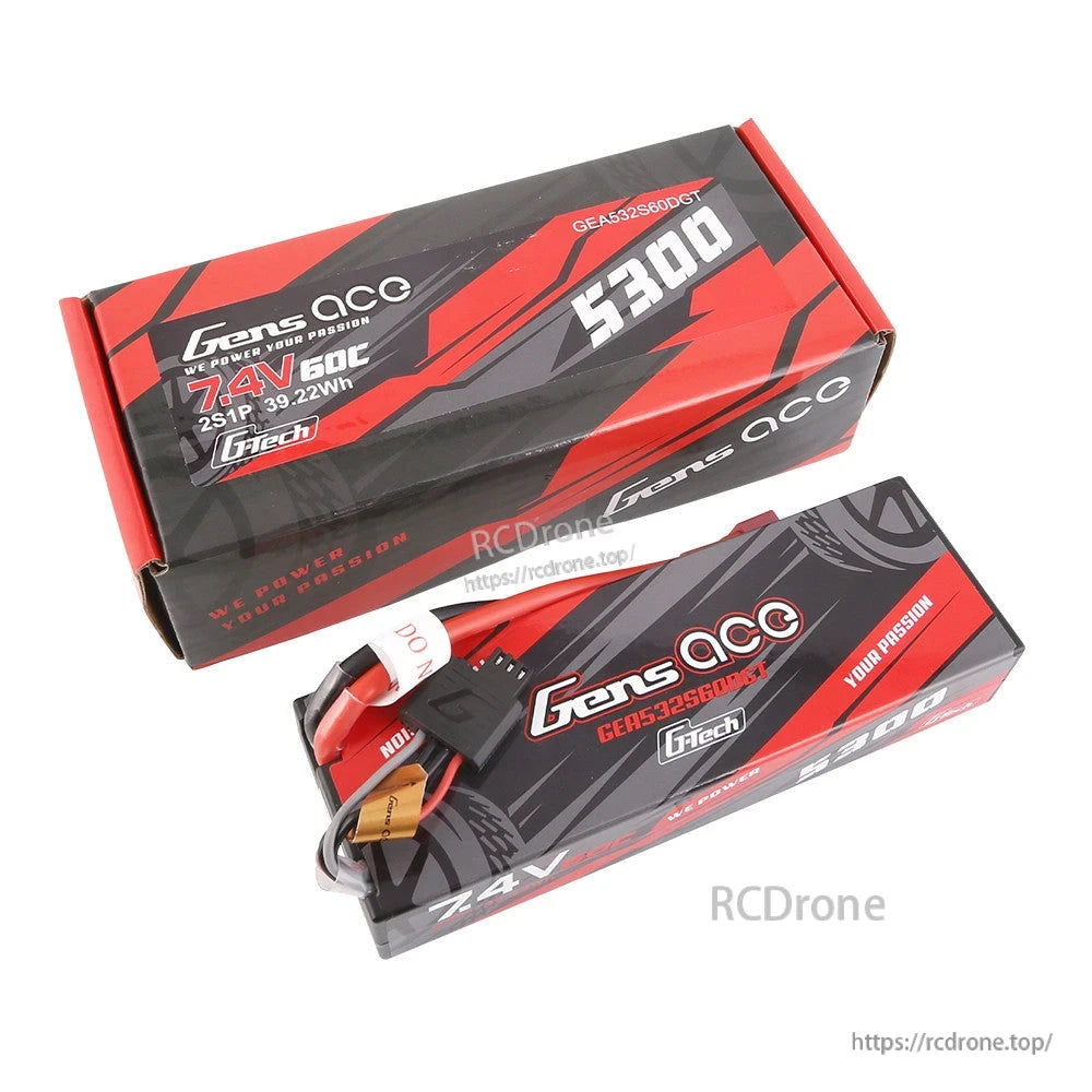 Gens ace G-Tech 5300mAh 2S 7.4V 60C hardcase LiPo battery pack with Deans plug and packaging