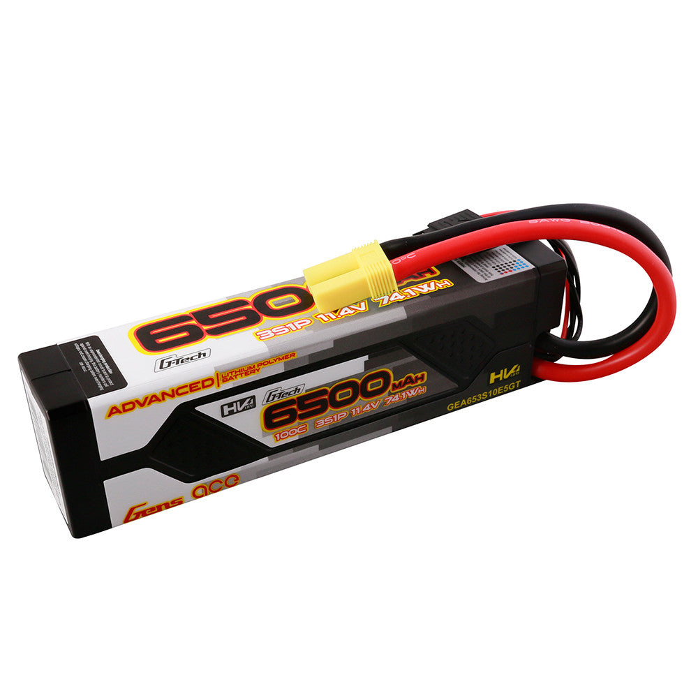 Gens ace G-Tech Advanced 6500mAh 3S 11.4V 100C hardcase LiPo battery pack with EC5 plug and heavy-gauge leads