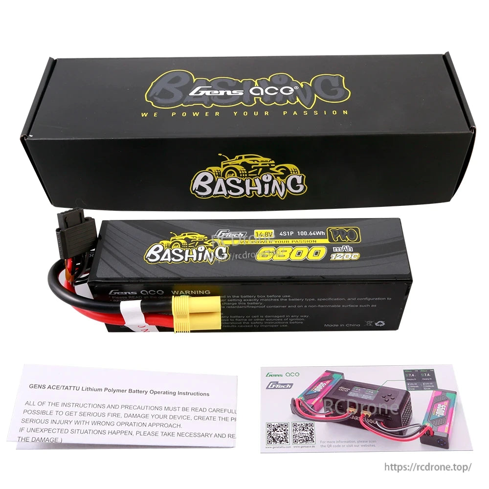 Gens ace Bashing 4S 6800mAh LiPo battery pack with EC5 connector and balance lead, with box and manuals