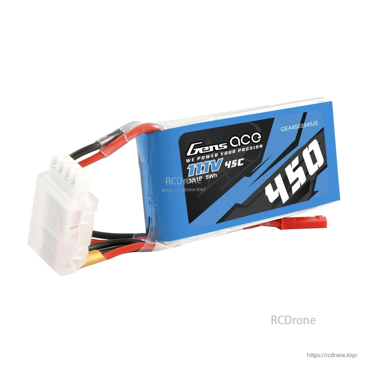 Gens ace LiPo battery pack labeled 11.1V 45C 4500 with main power lead and white balance connector