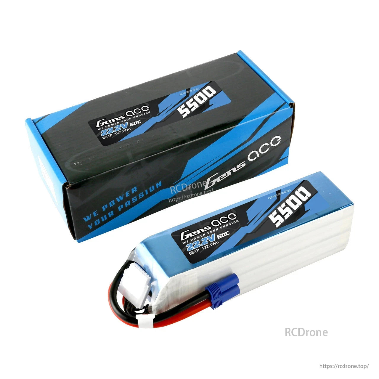 Gens ace LiPo battery pack labeled 22.2V 4500mAh 60C (6S1P) with blue connector and balance lead