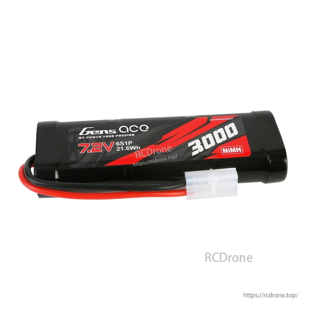 Gens ace NiMH battery pack 7.2V 3000mAh (6S1P) with red/black lead and white connector