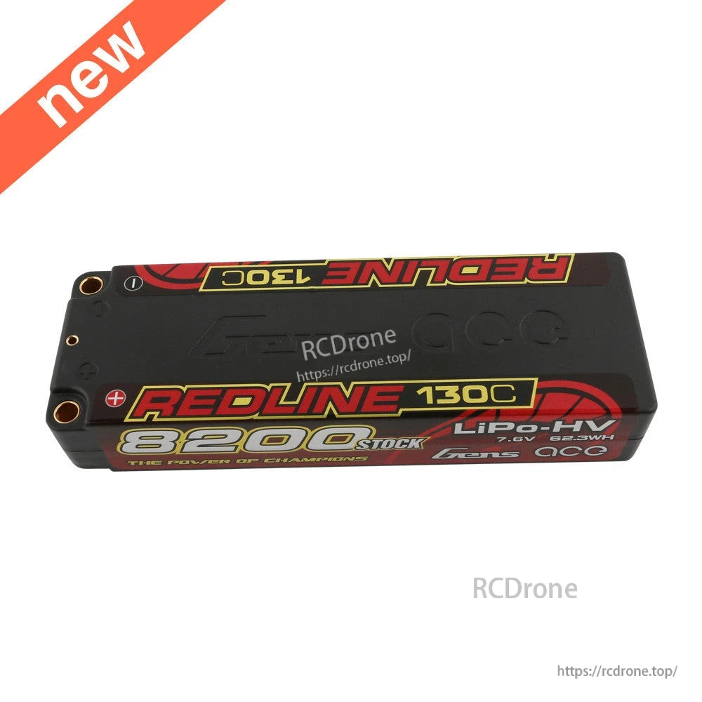 Gens ace Redline hardcase LiPo-HV battery pack labeled 8200mAh 7.6V 130C in black case