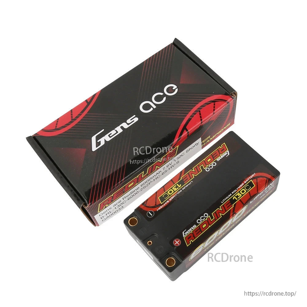 Gens ace Redline 6000mAh 7.6V 130C HV shorty hardcase LiPo battery with 5.0mm bullet ports