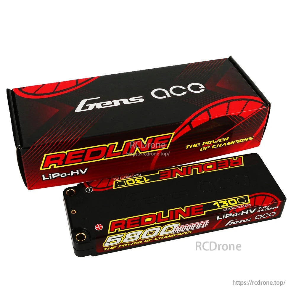 Gens ace Redline hardcase LiPo-HV 2S 7.6V 5800mAh 130C battery pack with 5mm bullet ports