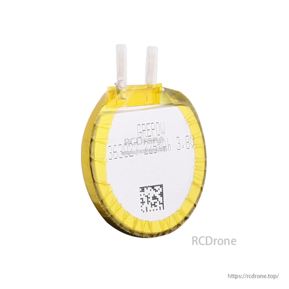 Grepow 3630027 3.8V 225mAh 1S LiPo Battery, Round Grepow 1S LiPo battery cell with yellow wrap and two solder tabs for compact electronics projects