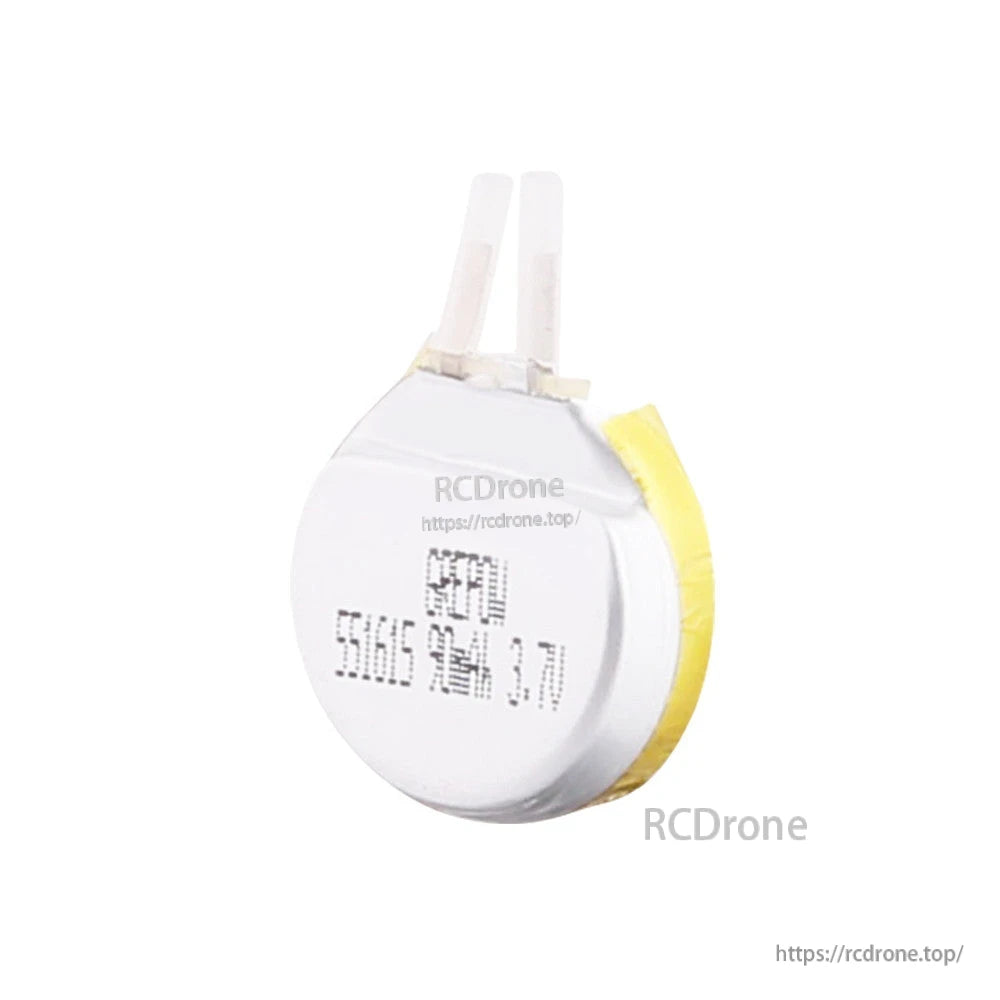 Grepow 5516015 3.7V 90mAh 1S1P LiPo Battery, Round Grepow 5516015 3.7V 90mAh 1S LiPo battery cell with two solder tabs and yellow wrap