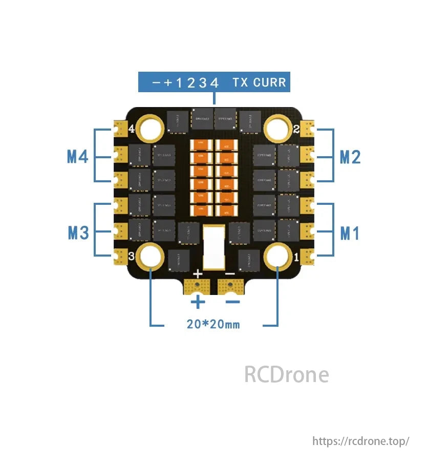HAKRC 40A 32-bit 4-in-1 Mini ESC with BLHeli_32 firmware, supports 2-6S, and features a 20x20mm mount.