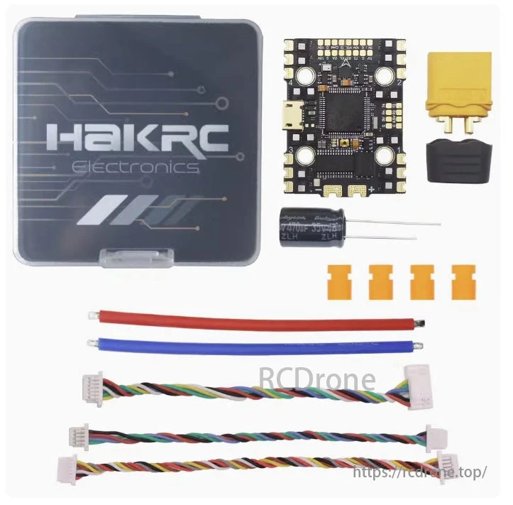 HAKRC F722 50A AIO Flight Controller features BLHeli_32 ESC, Dual BEC, and includes accessories for seamless drone operation.