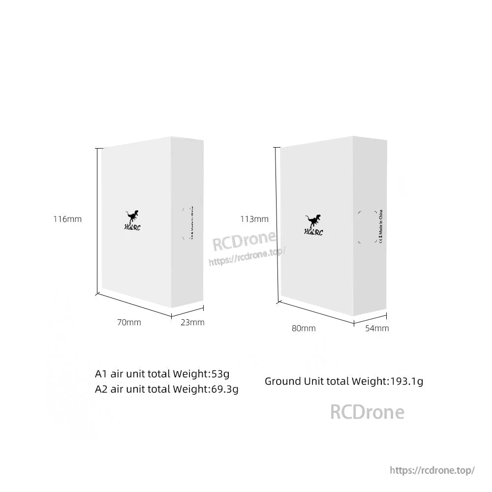 Packaging box size and total weight chart for A1/A2 air unit and ground unit