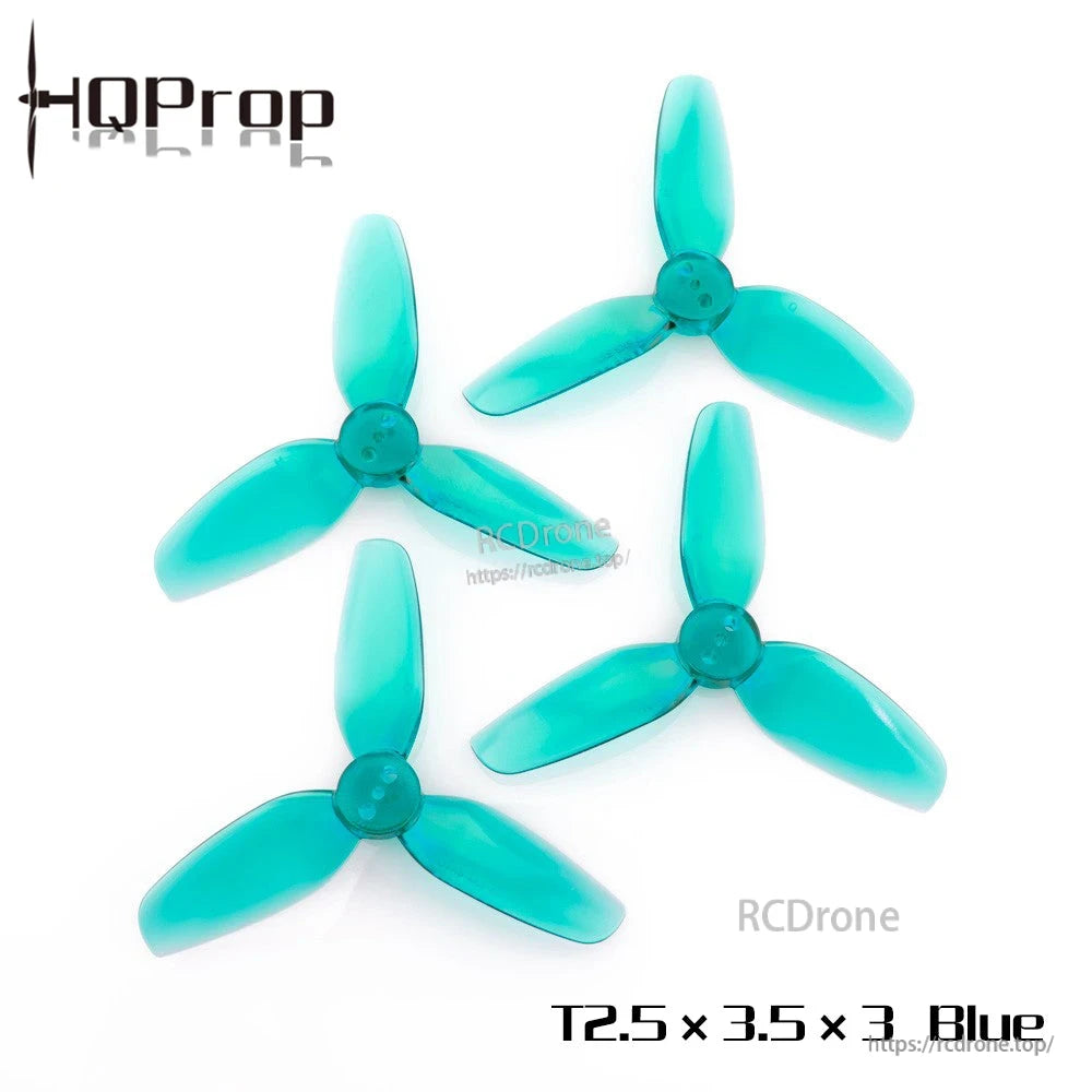 T2.5x3.5x3 blue 3-blade propellers, four-piece set shown from top view