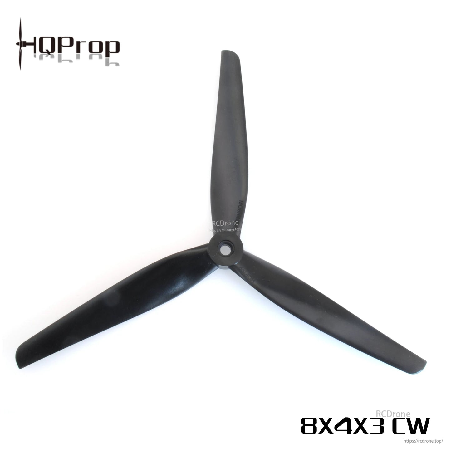HQProp 8x4x3 CW three-blade propeller, black, with printed 8X4X3 CW label