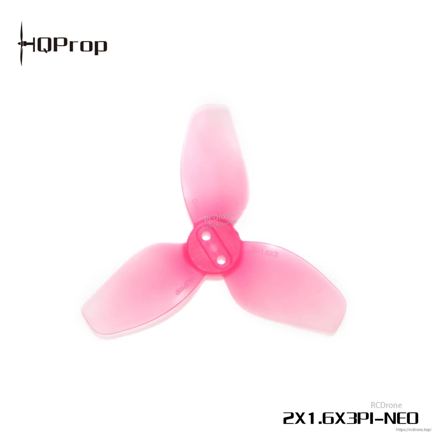 Single pink translucent three-blade propeller with HQProp logo and 2X1.6X3PI-NEO text