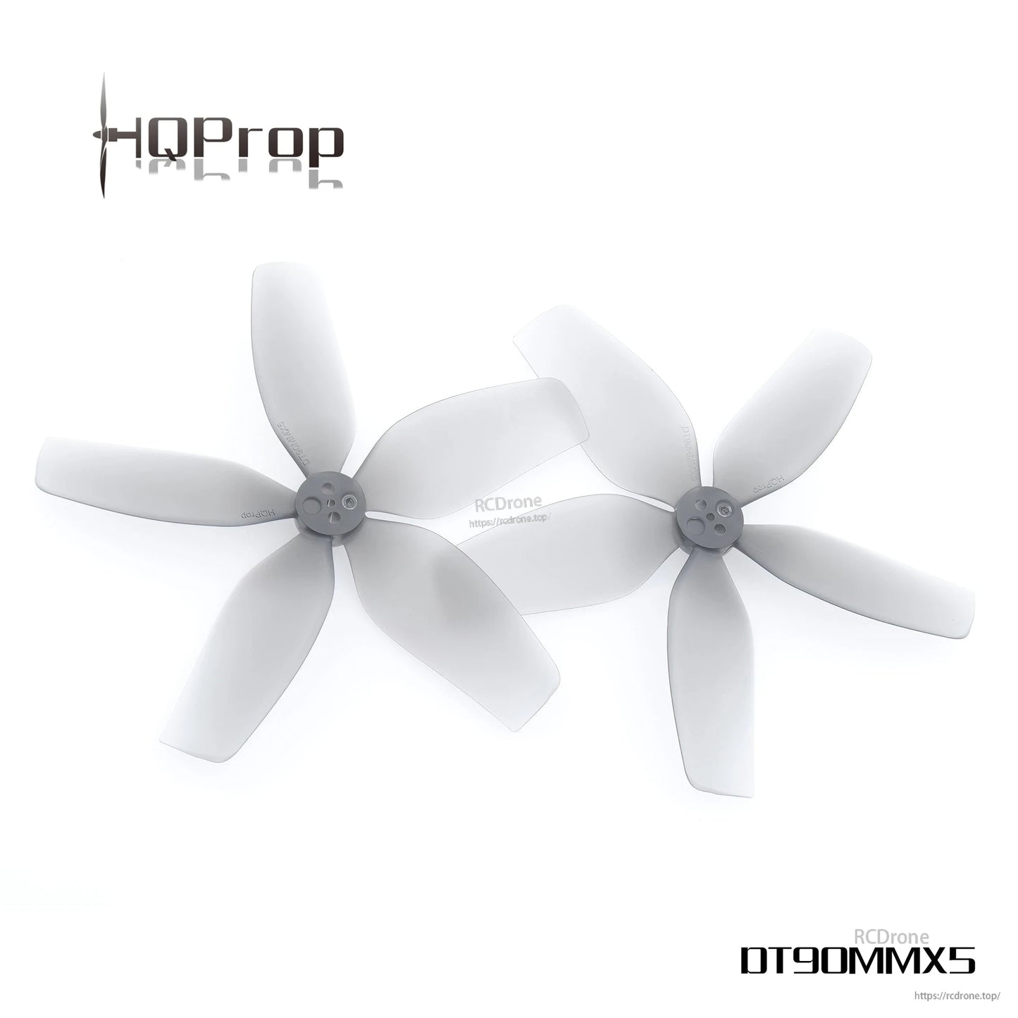 DT90MMX5 90mm five-blade cinewhoop propellers shown with model label and watermark