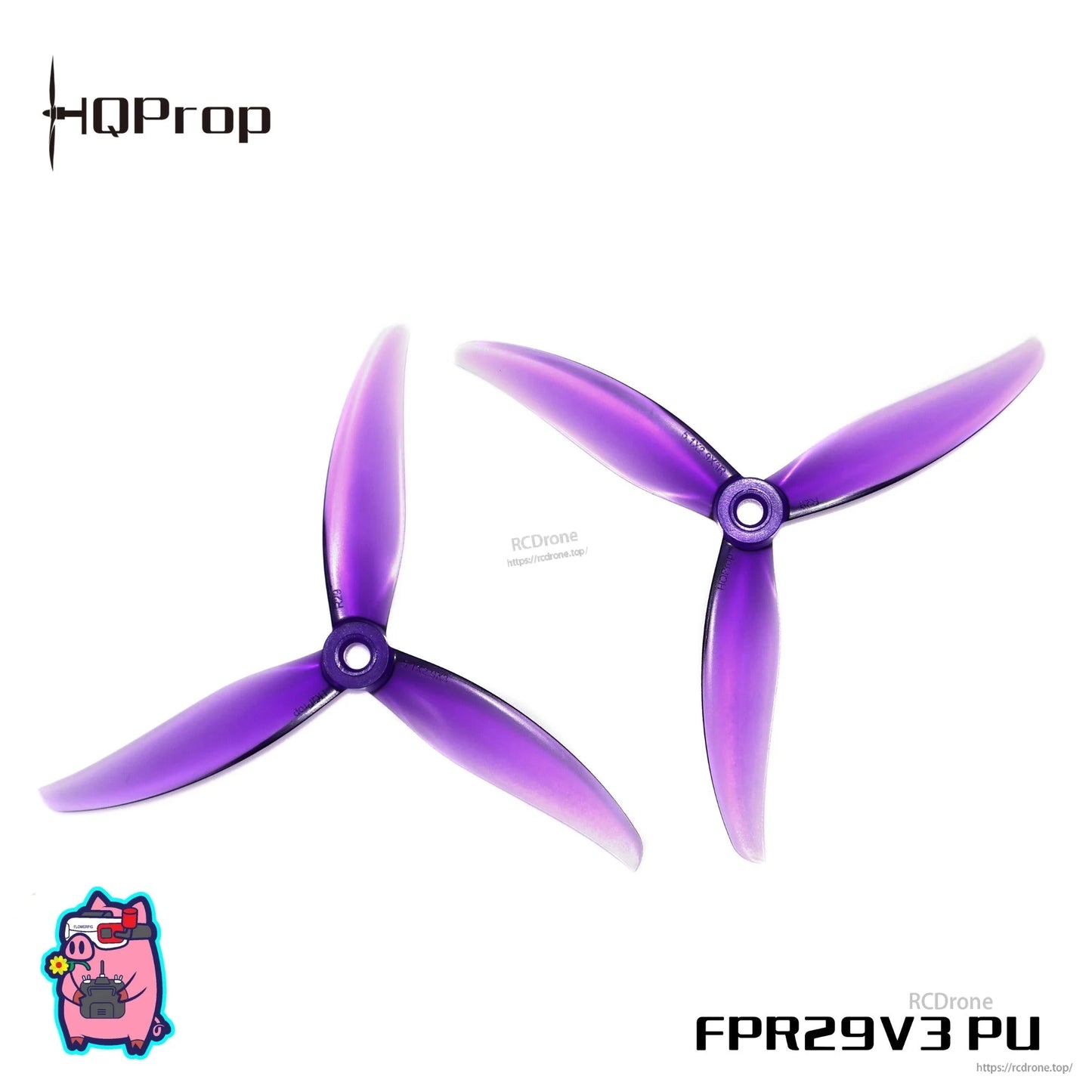 FPR29V3 PU purple 3-blade propellers pair, top view on white background