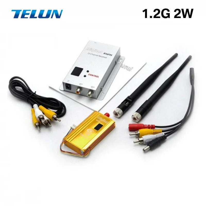 1.2G Hz 2W 8CH VTX / 12CH VRX - 2000mW FPV 1K 5km Distance Wireless Audio Video CCTV Transmitter Receiver Partom