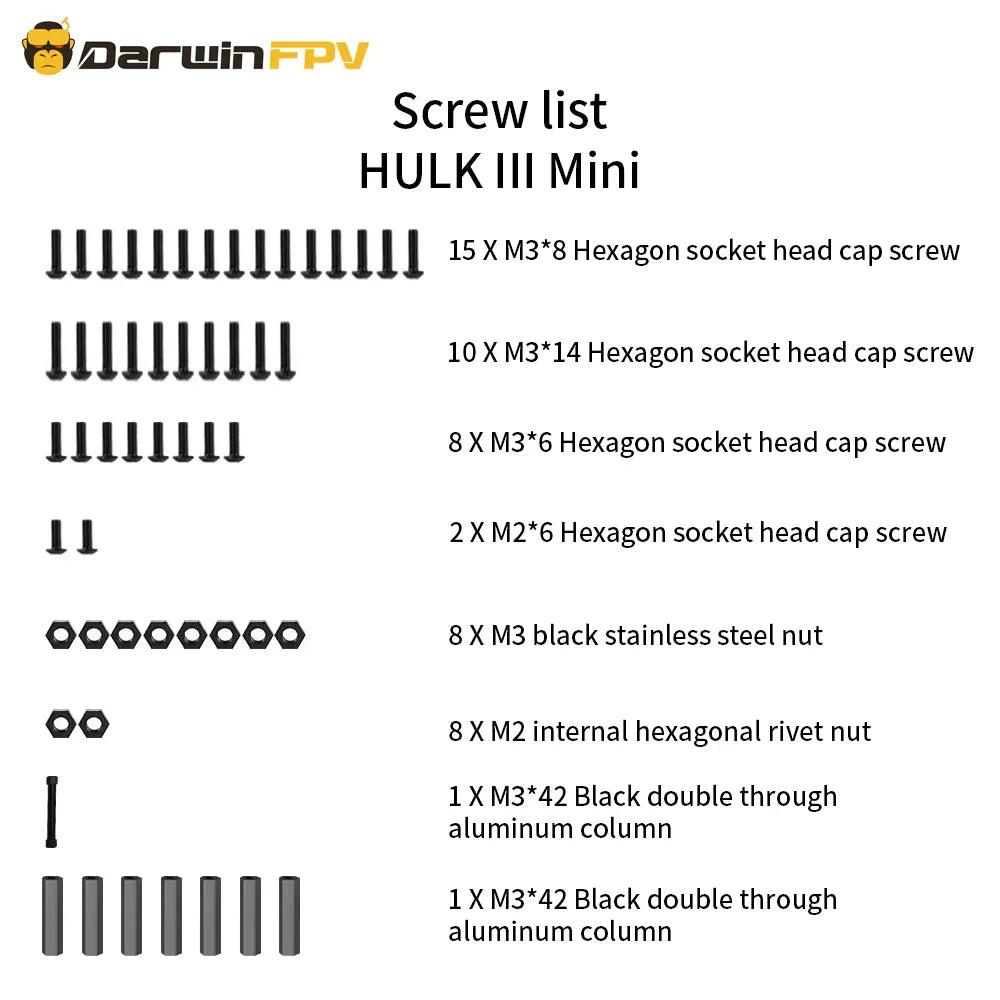 Ensemble complet de vis pour drone FPV DarwinFPV