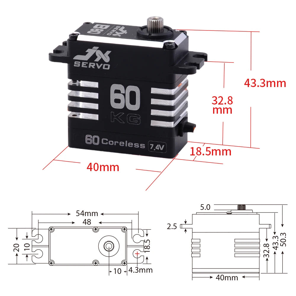 JX SERVO C60 - 7.4V 60KG 120-180° High Torque Full Metal Case Coreless Motor High Pressure Metal Gear Servo for RC Car Boat Helicopter Parts