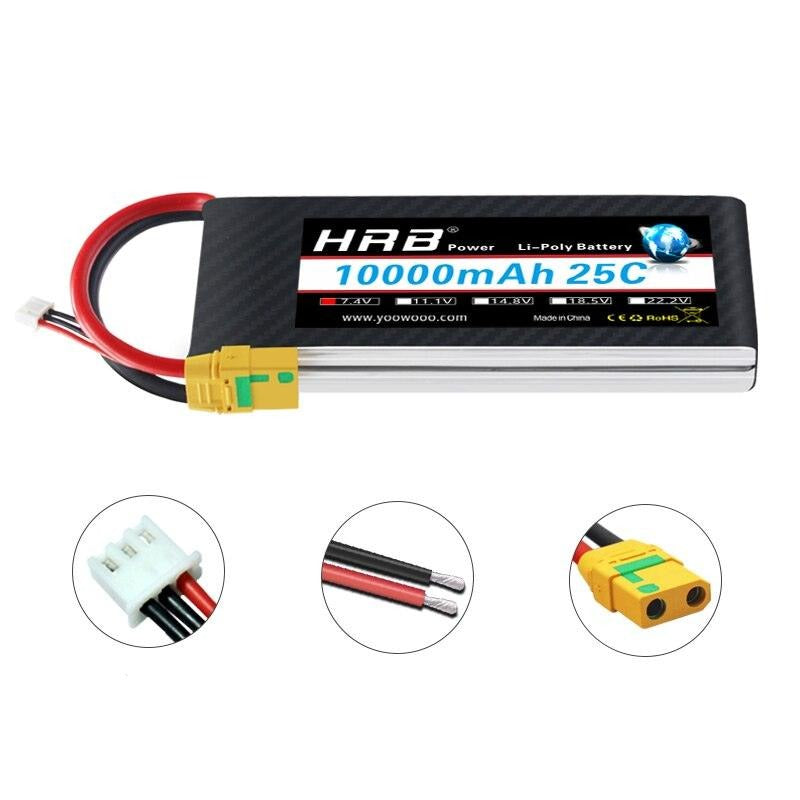 HRB Lipo 2S 7.4V Battery - 10000mah 12000mah 16000mah XT60 T Deans