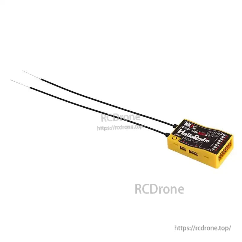 HelloRadioSky HR7C CC2500 2.4GHz 8CH PWM Receiver, HelloRadio HR7C is a 2.4GHz 8-channel PWM receiver compatible with D8/D16/SFHSS protocols for RC aircraft.