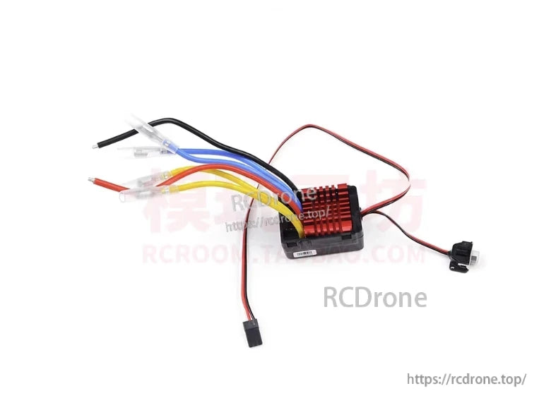 Hobbying QUICRUN WP 880 Dual Brushed ESC, Hobbywing QuicRun WP 880 dual brushed ESC with red heatsink, motor leads with bullet connectors and switch
