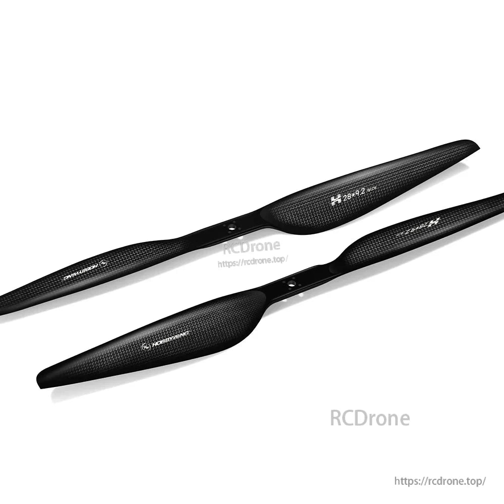 Hobbywing CF 2892 Propeller, Pair of Hobbywing CF 2892 carbon fiber propellers marked 28×9.2, with black woven finish and center mounting holes.