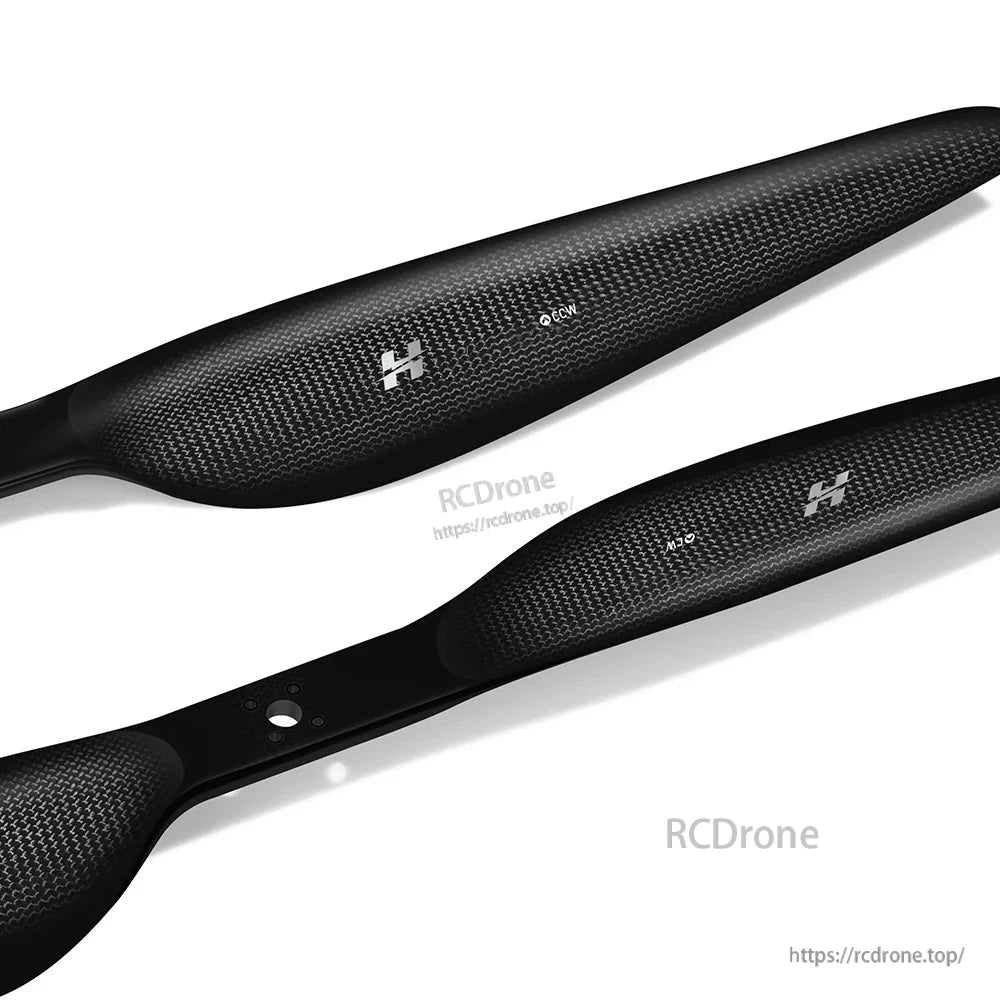 Hobbywing CF 34112 Propeller, Hobbywing CF 34112 carbon fiber propeller blades with CW and CCW markings and center mounting hub