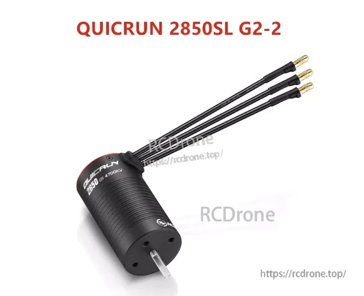 Hobbywing QUICRUN WP 12BL45 G2 ESC, Hobbywing QUICRUN 2850SL G2-2 brushless motor with three bullet connector wires and 2850KV label